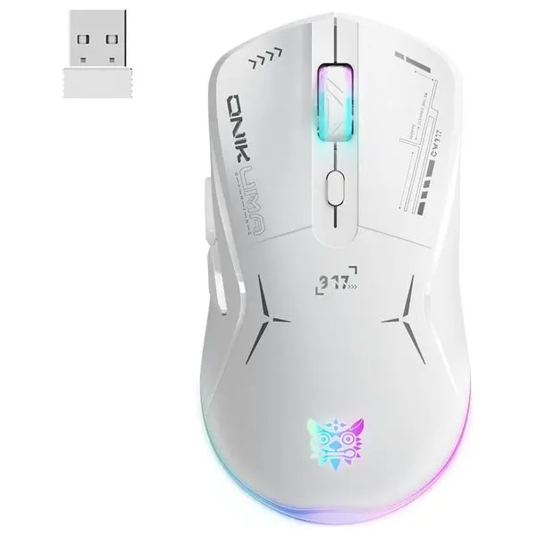 ONIKUMA CW917 White Dual-Mode Wireless Gaming Mouse - 4800 DPI, 6 Button, RGB