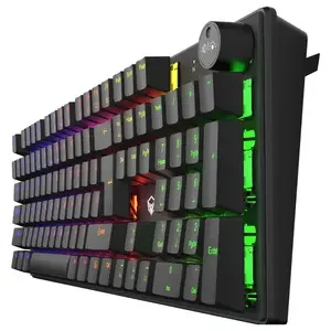 Meetion MK009RD Mechanical Gaming Keyboard – Metal Top Cover, Detachable USB-C, Hot-Swappable Red Switches, Rainbow Backlit