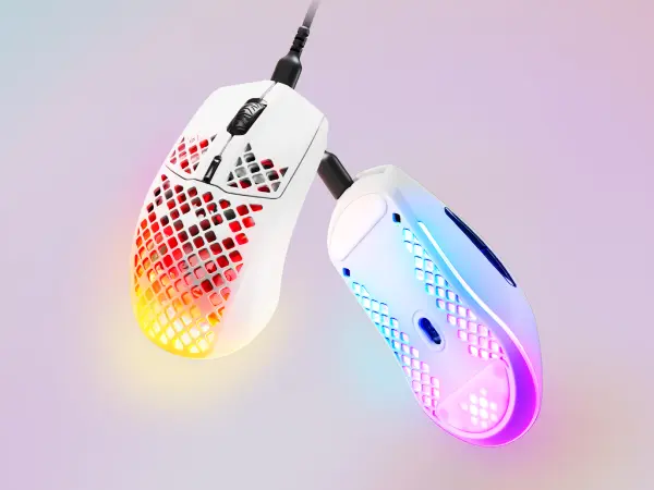 SteelSeries Aerox 3 Onyx Gaming Mouse Snow White – Ultra Lightweight 59g RGB Gaming Mouse, TrueMove Core Sensor, AquaBarrier™ Protection