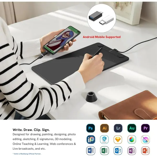 VEIKK VK1060 Pro Graphics Drawing Tablet – Professional 10x6 Inch Digital Pen Tablet with Dual Dial & 16384 Pressure Levels | USB-C Drawing Tablet for Artists & Designers