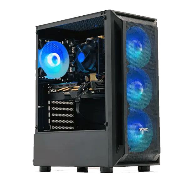 SONIC R19 Black Gaming Case With 3 RGB Fans & Tempered Glass Side Panel