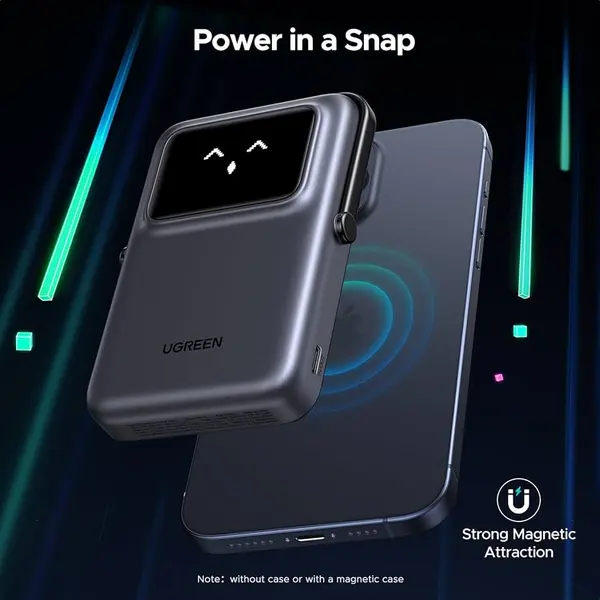 UGREEN Uno Magnetic Wireless Power Bank Black – 10000mAh Portable MagSafe Compatible Wireless Charger with USB-C Fast Charging