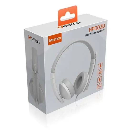 Meetion HP003U White USB Office Headset – Omnidirectional Mic, Wired