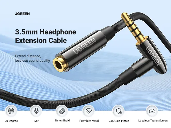 UGREEN 3.5mm Male to Male AUX Audio Cable 2M Blue & Black | Stereo Jack Cable for Car, Smartphone, Laptop, Headphones, Speakers & Home Audio