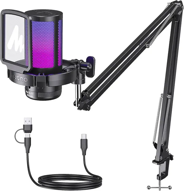 MAONO DGM20S Wireless RGB Condenser Podcast Microphone with Stand 2.4GHz Gaming Streaming Mic
