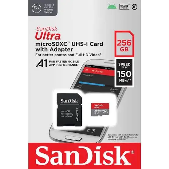 SanDisk Ultra 256GB microSDXC UHS-I Memory Card 150MB/s A1 Class 10 with SD Adapter