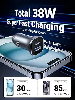 UGREEN 24W Dual USB-A Car Charger Space Grey | Fast Charging 2-Port USB Car Adapter for iPhone, Samsung, Xiaomi, Tablets & GPS Devices