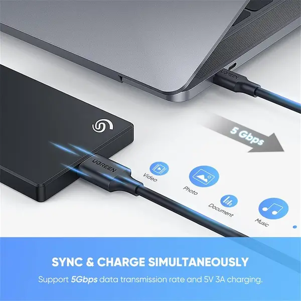 UGREEN USB Type-C to Micro USB 3.0 Micro-B Male Cable 1M Black – 5Gbps Data Transfer & Fast Charging