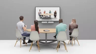 Logitech Rally Bar Mini All-in-One Video Conference Bar - 4K Camera, Speakers & Mics for Small Meeting Rooms (960-001340)
