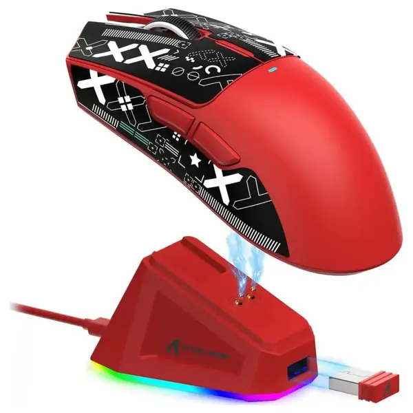Attack Shark X11 Lightweight Wireless Gaming Mouse With RGB Charging Dock Tri-Mode 2.4G USB-C Wired BT, 22K DPI, PAW3311 Optical Sensor, 5 Programmable Buttons, Red