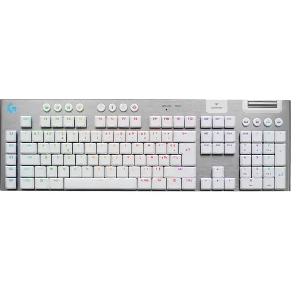 Logitech G915 X LIGHTSPEED Ultra-Slim Wireless Gaming Keyboard GL Brown Switches, Dual-Layer PBT Keys, Fully Programmable, US QWERTY, White 920-012690