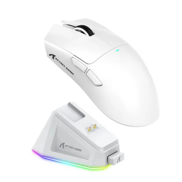 ATTACK SHARK X11 Wireless Gaming Mouse with Charging Dock - White / Red / Black