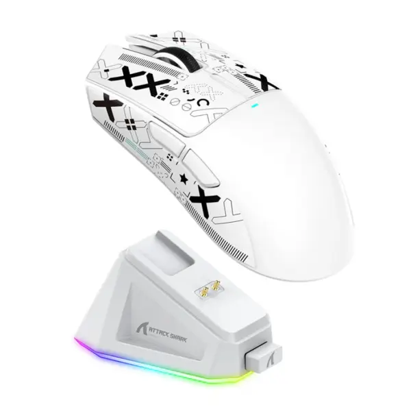 ATTACK SHARK X11 Wireless Gaming Mouse with Charging Dock - White / Red / Black with Tape
