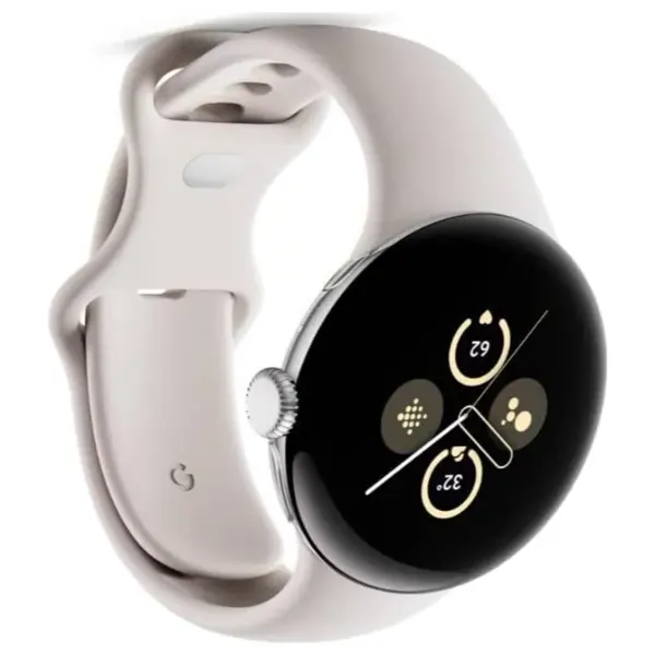 Google Pixel Watch, Android Smartwatch With Fitbit Activity Fitness Sleep Heart Rate Tracking, 41mm Polished Silver Case With Chalk Active Band