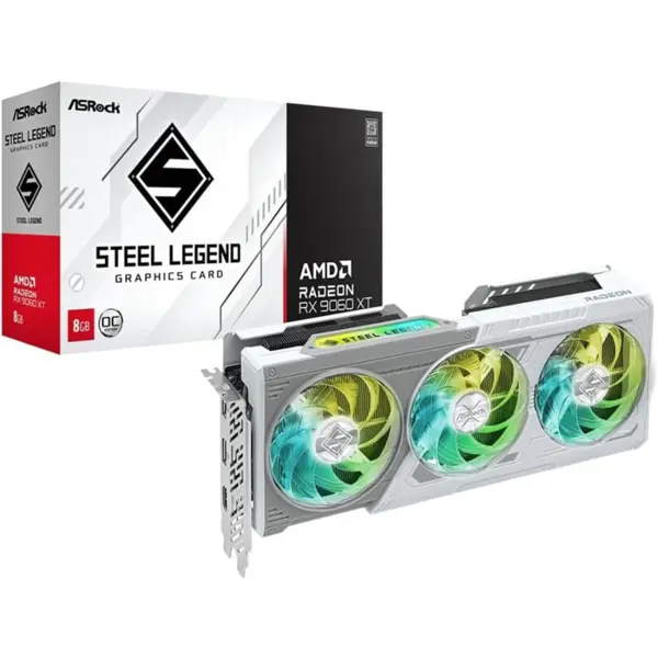 ASRock Radeon RX 9060 XT Steel Legend 8GB White Graphics Card - RDNA 4 1440p Gaming GPU