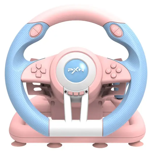 PXN V3 Pro Color Edition Gaming Racing Steering Wheel, 180° Steering, Dual Vibration, Gear Lever, Pink / Blue