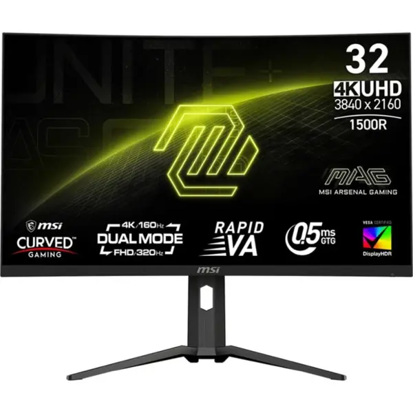 MSI MAG 321CUPDF Gaming Monitor, 32 Inch Curved, UHD 160Hz / FHD 320Hz, 0.5ms, HDR400, FreeSync Premium