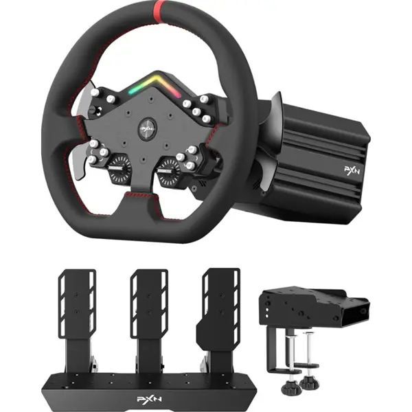 PXN V12 Lite Gaming Steering Wheel, Direct Drive, 6Nm Force Feedback, Alloy Frame, With Pedals