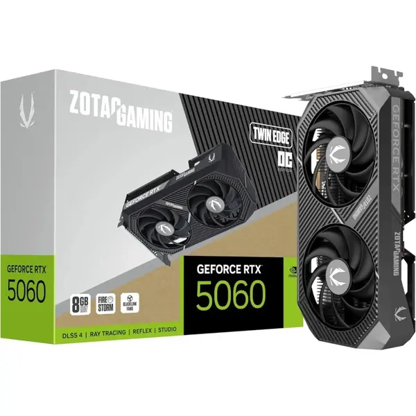 ZOTAC Gaming GeForce RTX 5060 Twin Edge OC DLSS 4 Gaming Graphics Card, 8GB GDDR7, 128-Bit, PCI Express 5.0, ZT-B50600H-10M