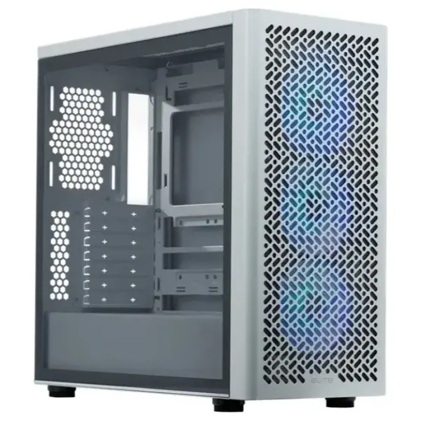Cooler Master Elite 502 Mid Tower Case, E-ATX, 3x ARGB Fans, White