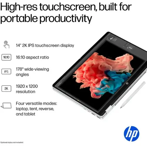 HP OmniBook 5 Flip 14-FP0023DX 2-in-1 14" 2K x360 TouchScreen Laptop | Intel® Core™ 7 150U 16GB DDR5 512GB SSD Backlit KB 14" FHD+ Touchscreen | Glacier Silver