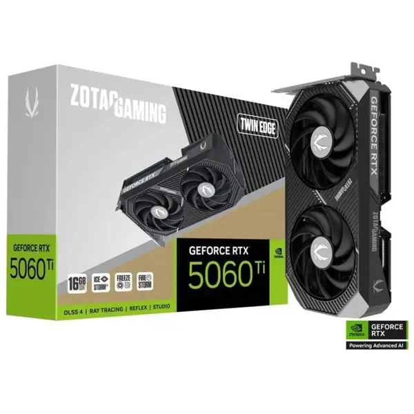 ZOTAC GAMING GeForce RTX 5060 Ti 16GB Twin Edge Graphics Card | 4608 CUDA Cores | 2572 MHz | 128-bit GDDR7 | PCIe 5.0 x8 | IceStorm 2.0 Cooling