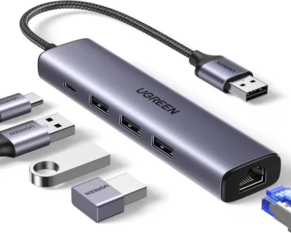 UGREEN 60554 USB 3.0 To Gigabit Ethernet Adapter 5 In 1 Multiport Hub