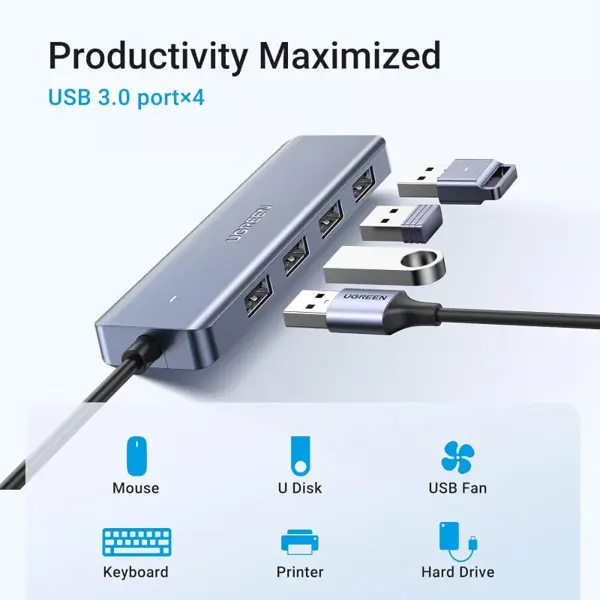 UGREEN 70336 USB C to 4 Ports USB 3.0 Hub 5Gbps Data Transfer