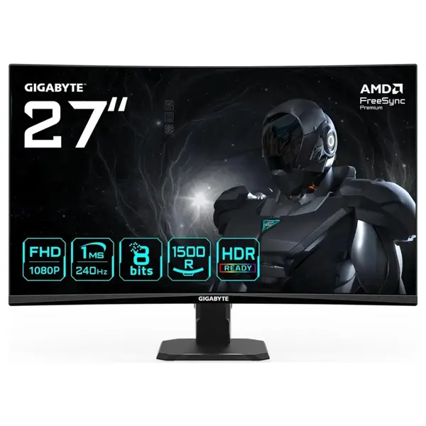 Gigabyte GS27FC2 Curved Gaming Monitor 27 Inch FHD 240Hz 1ms VA 1500R HDR 10 125% sRGB HDMI 2.0 DisplayPort 1.4, AMD FreeSync Premium