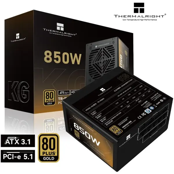 Thermalright KG-850 850W 80 Plus Gold Fully Modular Power Supply, Intel ATX 3.1 Certified, DC-DC Circuit Design, Black