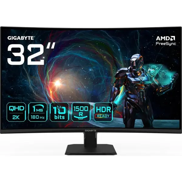 Gigabyte GS32QCA Curved Gaming Monitor, 31.5", 2560 x 1440, 180Hz, 1ms MPRT, 120% sRGB