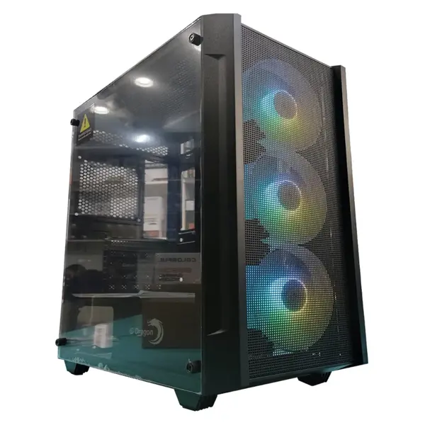 E-Dragon Syrax Edge 1620 Mid-Tower ATX Gaming Case, 3x ARGB Fans Preinstalled, Front Mesh, Tempered Glass, Black