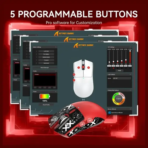 Attack Shark X11 Lightweight Wireless Gaming Mouse With RGB Charging Dock Tri-Mode 2.4G USB-C Wired BT, 22K DPI, PAW3311 Optical Sensor, 5 Programmable Buttons, Red