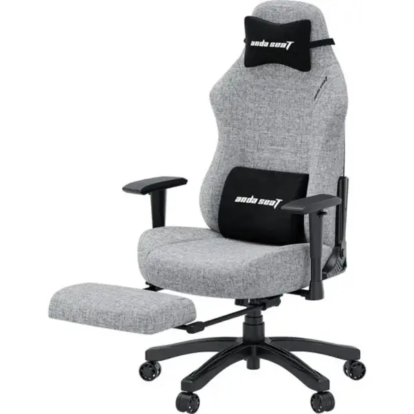 AndaSeat Luna Pro Large Gaming Chair with Footrest Grey Fabric Ergonomic Reclining Gaming Chair Heavy Duty Neck & Lumbar Support Folding Recliner Office & Gaming Chair