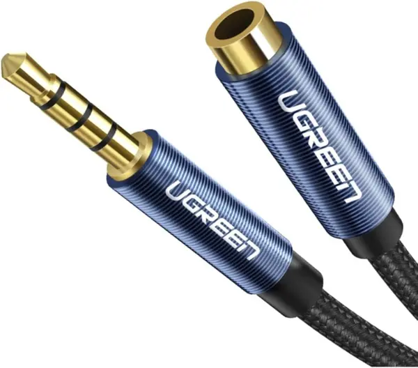 Ugreen 3.5mm Male to 3.5mm Female Extension Cable - 2m, Braided Design for Durability, Black Audio Auxiliary Headphone Stereo Jack Extension Cord, Compatible with iPhone Android Tablets Headphones