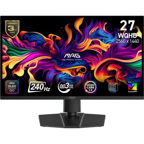 MSI MAG 273QP QD-OLED 26.5" Gaming Monitor - 240Hz, WQHD (2560x1440), 0.03ms, HDR True Black 400, Adaptive-Sync, HDMI 2.1