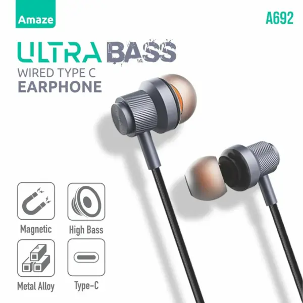 Amaze A692 Ultra Bass with Magnetic Buds Wired type C Handsfree 