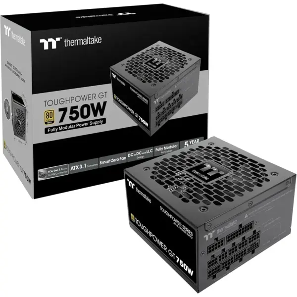 Thermaltake ToughPower GT 750W ATX 3.1 Standard Power Supply - 80 Plus Gold Efficiency, Fully Modular, Smart Zero Fan, Native 300W PCIe 5.1 Connector