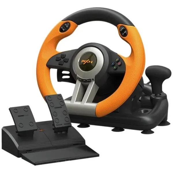 PXN V3 Pro Gaming Racing Steering Wheel – 180° Steering, Dual Vibration, Multi-Platform, Orange