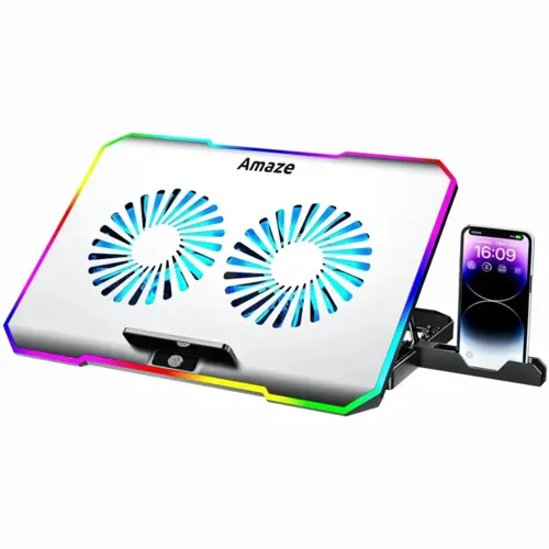 Amaze A505 Laptop RGB Cooling Stand - Dual 110mm Fans, 5-Step Retractable, 10 RGB Modes