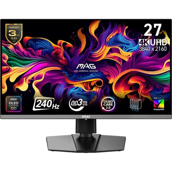 MSI MAG 272UP QD-OLED X24 Gaming Monitor, 26.5 Inch UHD QD-OLED, 4K 240Hz, 0.03ms GTG, DisplayHDR True Black 400, Adaptive-Sync, HDMI 2.1