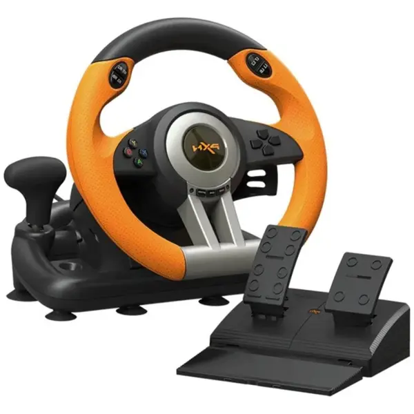 PXN V3 Pro Gaming Racing Steering Wheel – 180° Steering, Dual Vibration, Multi-Platform, Orange