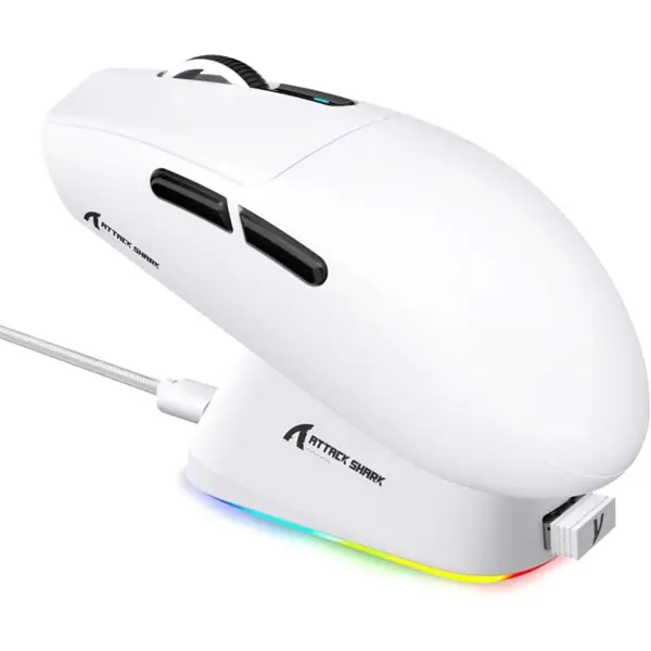 ATTACK SHARK G3PRO Tri-Mode Wireless Gaming Mouse With Charge Dock, 25000 DPI, PixArt PAW3311 Sensor, Broadcom Esport MCU, Omron Switches, Ultra Lightweight 59g, White