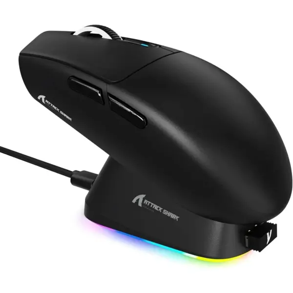 ATTACK SHARK G3PRO Tri-Mode Wireless Gaming Mouse With Charge Dock, 25000 DPI, PixArt PAW3311 Sensor, Broadcom Esport MCU, Omron Switches, Ultra Lightweight 59g, Black