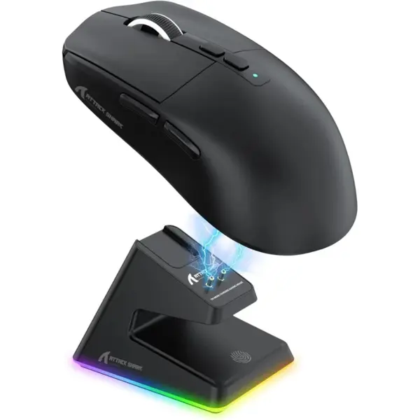 ATTACK SHARK X6 Tri-Mode Gaming Mouse With Charging Dock, 26000 DPI, PixArt PAW3395 Sensor, 49g Superlight, 200 Hours Battery, Ergonomic Design, Black