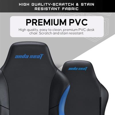 AndaSeat Luna Large Ergonomic Gaming Chair Black Blue Racing Style Gaming Chair PVC Leather Heavy Duty Lumbar Support Office & Gaming Chair