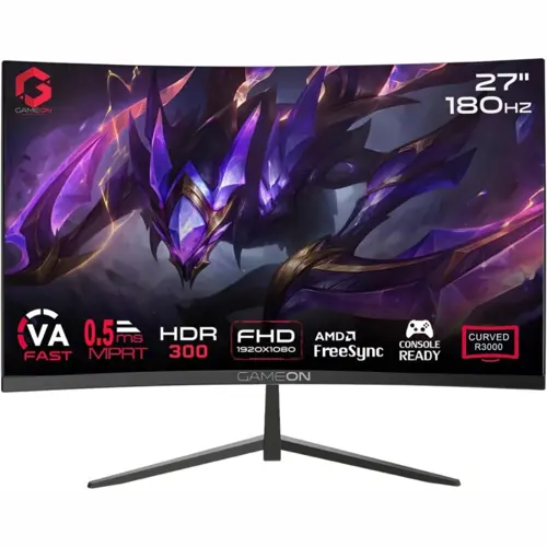 GAMEON 27" 180Hz Curved Gaming Monitor - 0.5ms, HDMI 2.1, PS5 Ready