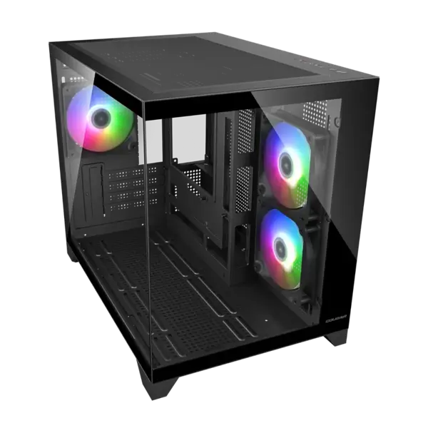 Cougar FV150 Mini RGB Gaming Case Mini Tower microATX, Up to 400mm GPU Supported, Pre-Installed Fans 2x120mm F-RGB M/B Side and 1x120mm F-RGB Rear, Black