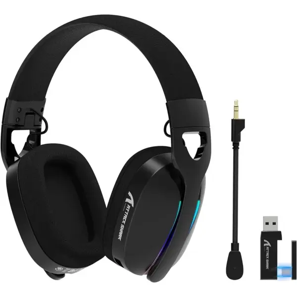 Attack Shark L90 Gaming Headset, Tri-Mode Bluetooth 5.3, 2.4GHz, 3.5mm, 7.1 Surround Sound, RGB Lighting, Black