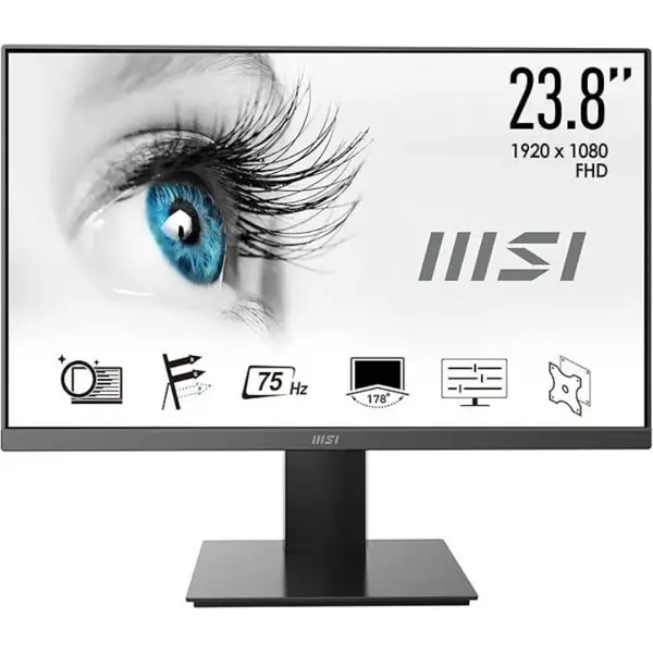 MSI Pro MP241X Monitor 24" FHD 1080p VA Panel, 75Hz, Anti-Glare, Wide Viewing Angle, Adjustable Tilt, Black